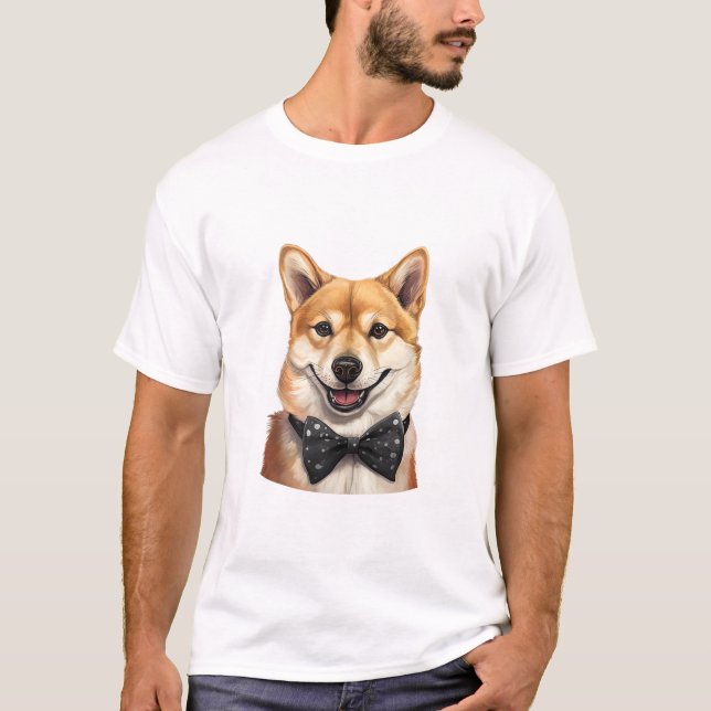 Inu Hund Wearing Bow Tie T Shirt (Framsida)