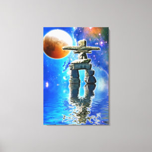 Inuit Eskimo Inukshuk & Måne Fantasy Art Canvastryck