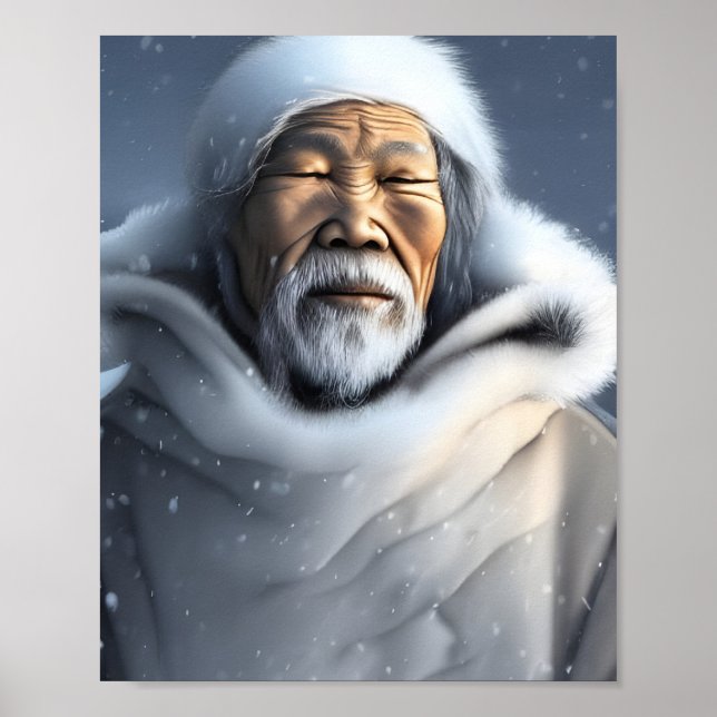 Inuit Grandfather of Snö och Mist Porträtt Poster (Framsidan)