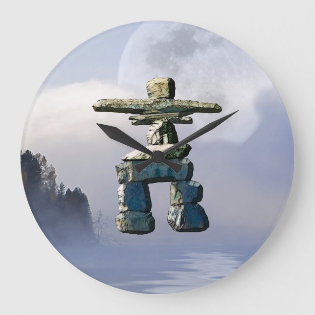 Inuit Inukshuk & Wilderness Måne Art Clock Stor Klocka (Framsida)