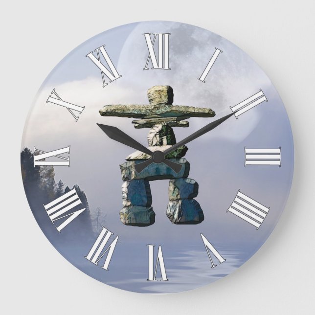 Inuit Inukshuk & Wilderness Måne Art Clock Stor Klocka (Framsida)