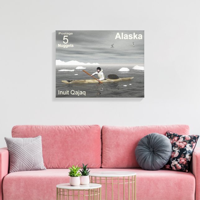 Inuit Kayak - Alaska Postage Canvastryck (Insitu (Vardagsrum))