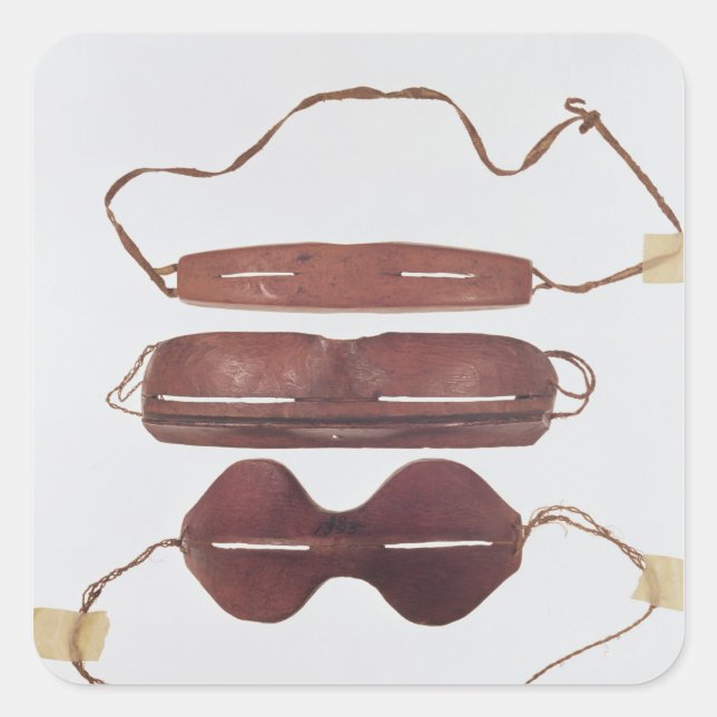 Inuit sol/snö 'glasögon' fyrkantigt klistermärke (Framsida)