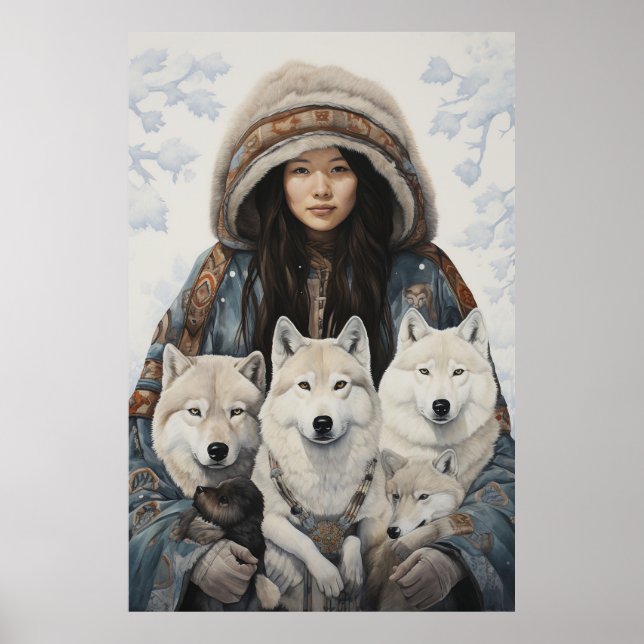 Inuitinspirerad konst: Arktiska liv och djur Poster (Framsidan)