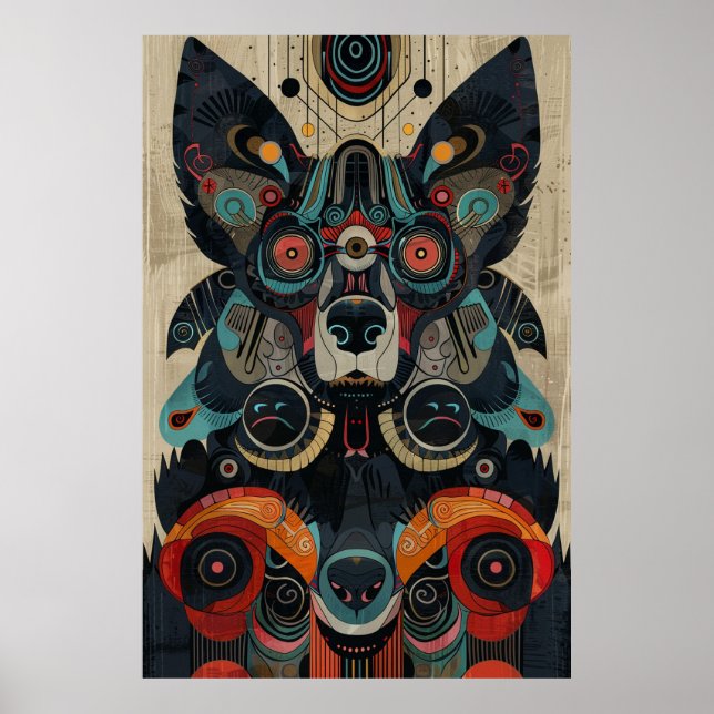 Inuitinspirerad konst: Arktiska liv och djur Poster (Framsidan)