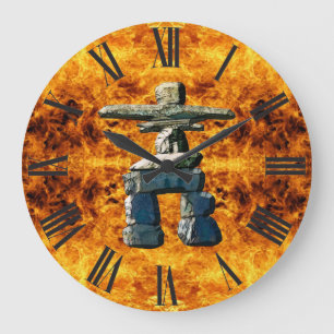 Inukshuk & Fire Native American Spirit Stones Stor Klocka