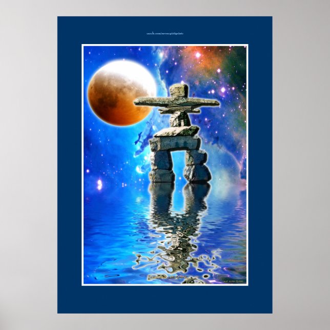 Inukshuk & Galaxy Måne Fantasy Art Poster (Framsidan)