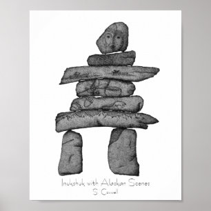 Inukshuk med Alaska Scenes hamnkonst Poster