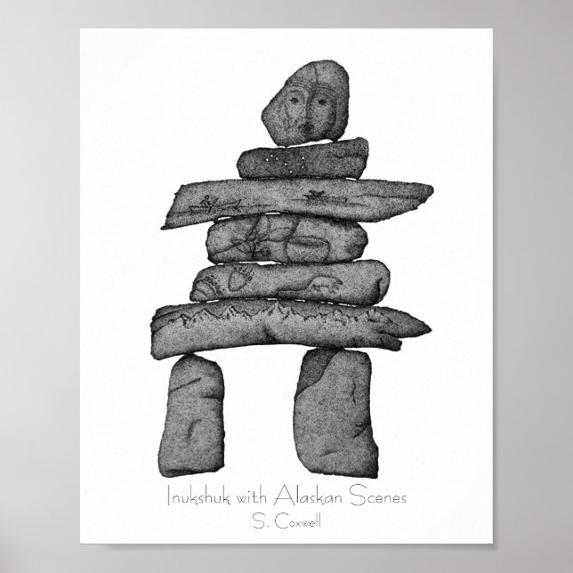 Inukshuk med Alaska Scenes hamnkonst Poster (Framsidan)