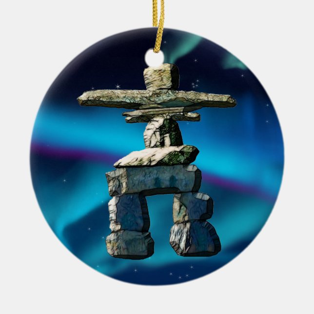 Inukshuk Native American Spirit Stones Julgransprydnad Keramik (Framsidan)