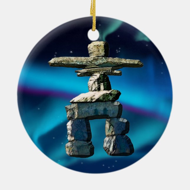 Inukshuk Native American Spirit Stones Julgransprydnad Keramik (Baksidan)