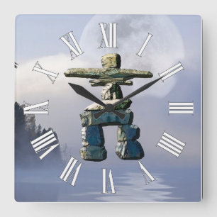 Inukshuk & Wilderness Måne Art Clock Fyrkantig Klocka