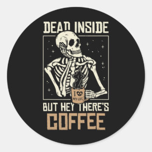 Inuti Skeleton Drinking Coffee Funny Halloween Sk Runt Klistermärke