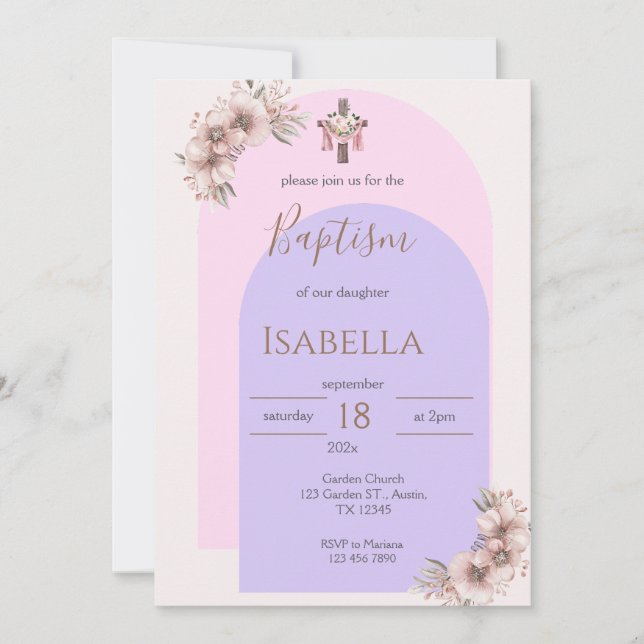 Invación al bautismo rosado inbjudningar (Framsida)