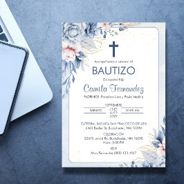 Invacion Bautizo Religiösa Blåa blommor Baptism Inbjudningar