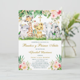 Invación Bautizo y Primer Cumpleaños Jungla Invi Inbjudningar