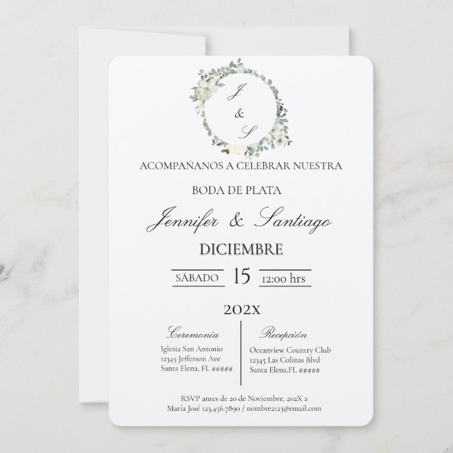 Invación boda de plata inbjudningar (Framsida)