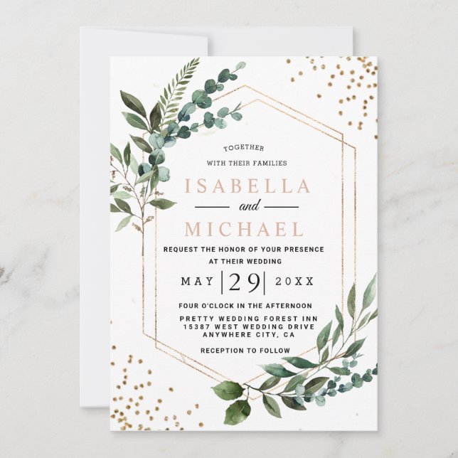 Invación Boda Eucalipto Geométrico Rústico y Inbjudningar (Framsida)