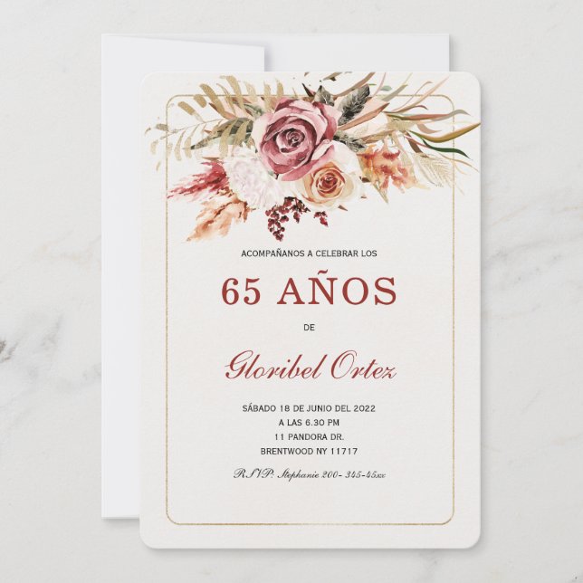 Invación de 65 Años Mujer Inbjudningar (Framsida)