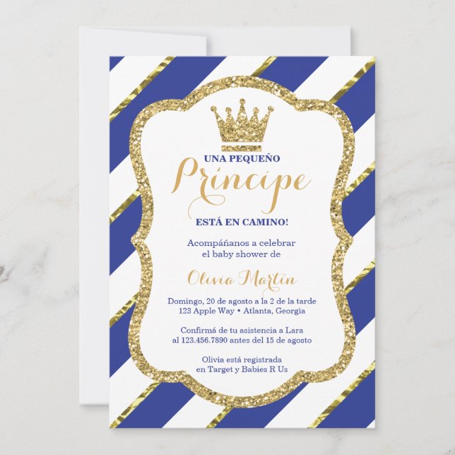 Invación de Baby Shower para un príncipe Inbjudningar (Framsida)