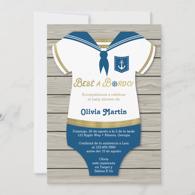 "Invación de Baby Shower", Pequeño marinero Inbjudningar (Framsida)