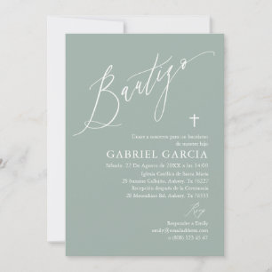 Invación de bautismo de niño verde salvia inbjudningar