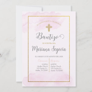 Invación de bautismo färg rosa en español inbjudningar