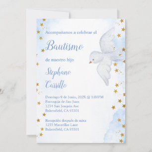 Invación de bautismo para niño con paloma blanca inbjudningar