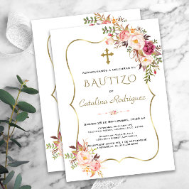 Invacion De Bautizo Con Flores Guld Girl Baptism Inbjudningar