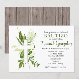 Invación de Bautizo de Niño Verde con Cruz Inbjudningar