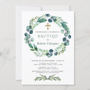 Invacion De Bautizo Eucalyptus Spanska Inbjudan