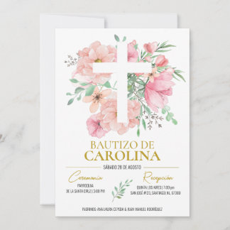 Invación de bautizo flores rosas inbjudningar