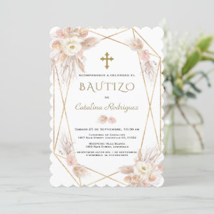 Invacion De Bautizo Pampas Grass Guld Baptism Inbjudningar