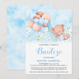 Invación de Bautizo para Niño con Oso Baptism Inbjudningar