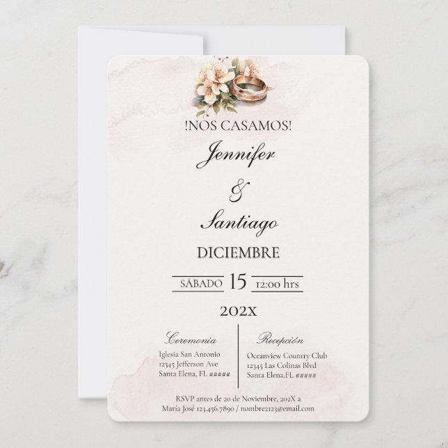 Invación de boda beige con anillo inbjudningar (Framsida)