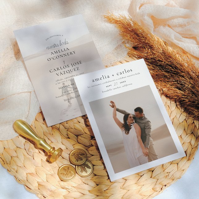 Invación de Boda Boho y Moderna con 2 Fotos Inbjudningar (Skapare uppladdad)