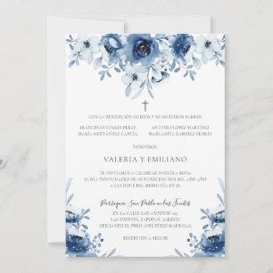 Invación de Boda Catolica Azul Marino Bröllop Inbjudningar