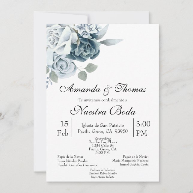 Invación de boda con flor azul inbjudningar (Framsida)