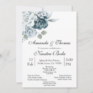 Invación de boda con flor azul inbjudningar