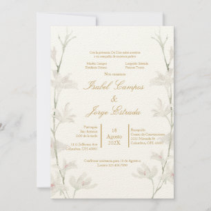 Invación de boda con flor blanca färg beige inbjudningar