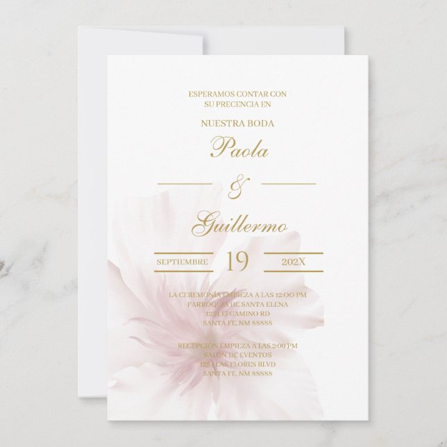 Invación de boda con flor blanca inbjudningar (Framsida)