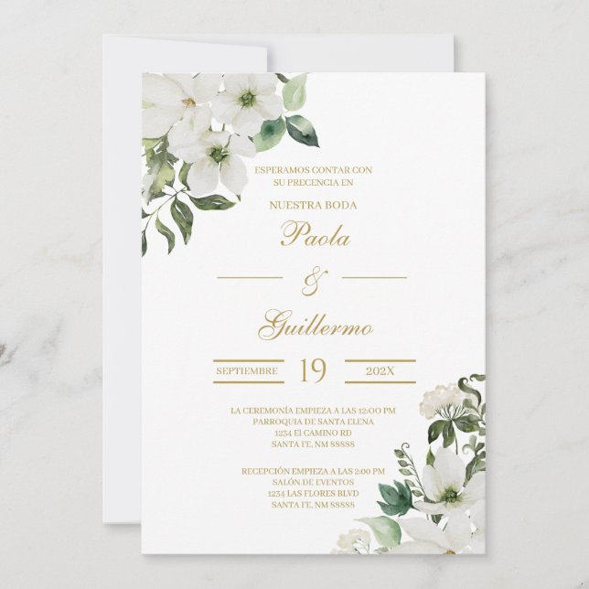 Invación de boda con flor blanca inbjudningar (Framsida)