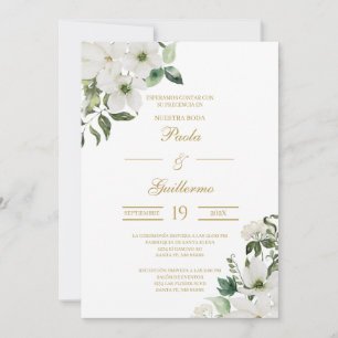 Invación de boda con flor blanca inbjudningar