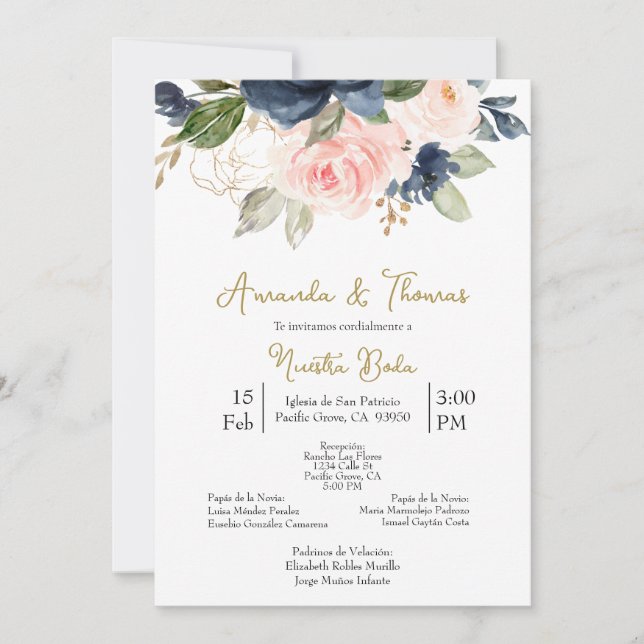 Invación de boda con flores de primavera inbjudningar (Framsida)