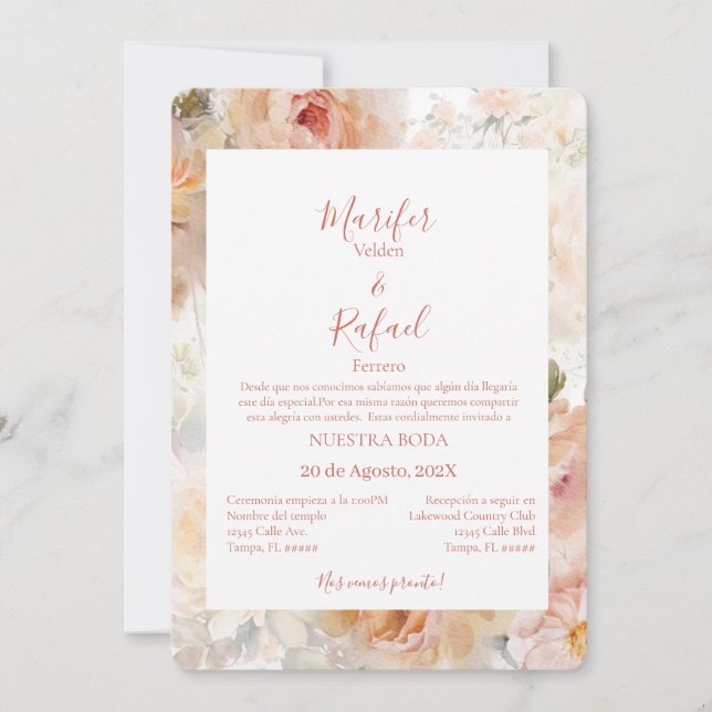 Invación de boda con rosas inbjudningar (Framsida)