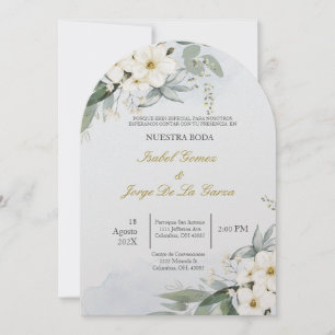 Invacion de boda en espanol con flor blanca inbjudningar