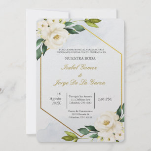 Invacion de boda en espanol con flor blanca inbjudningar