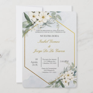 Invacion de boda en espanol con flor blanca inbjudningar
