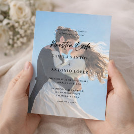 Invación De Boda Foto Descolorida Caligrafía Inbjudningar