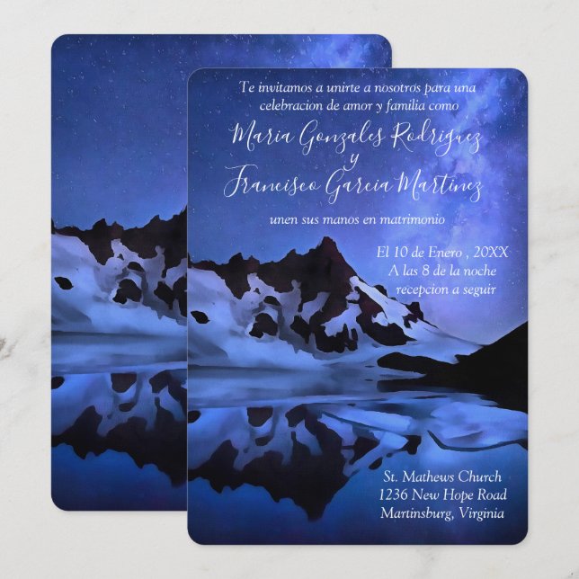 Invacion de Boda Noche Estrellada en la Montaña Inbjudningar (Fram/baksida)